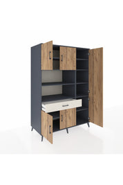 Kronos Dolap 10 Raflı Tek Çekmeceli 6 Kapaklı 132x59x195 Antrasit-Çam/Aytaşı