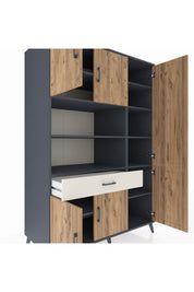 Kronos Dolap 10 Raflı Tek Çekmeceli 6 Kapaklı 132x59x195 Antrasit-Çam/Aytaşı