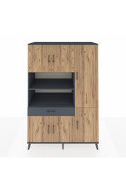 Kronos Dolap 10 Raflı Tek Çekmeceli 6 Kapaklı 132x59x195 Antrasit-Çam/Antrasit