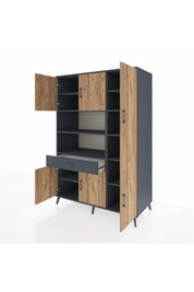 Kronos Dolap 10 Raflı Tek Çekmeceli 6 Kapaklı 132x59x195 Antrasit-Çam/Antrasit