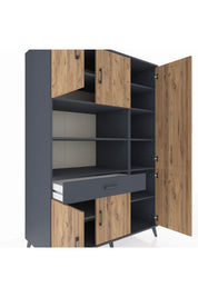 Kronos Dolap 10 Raflı Tek Çekmeceli 6 Kapaklı 132x59x195 Antrasit-Çam/Antrasit