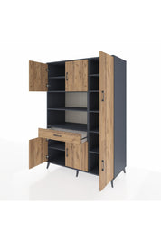 Kronos Dolap 10 Raflı Tek Çekmeceli 6 Kapaklı 132x59x195 Antrasit-Çam/Çam