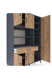 Kronos Dolap 10 Raflı Tek Çekmeceli 6 Kapaklı 132x59x195 Antrasit-Çam/Çam