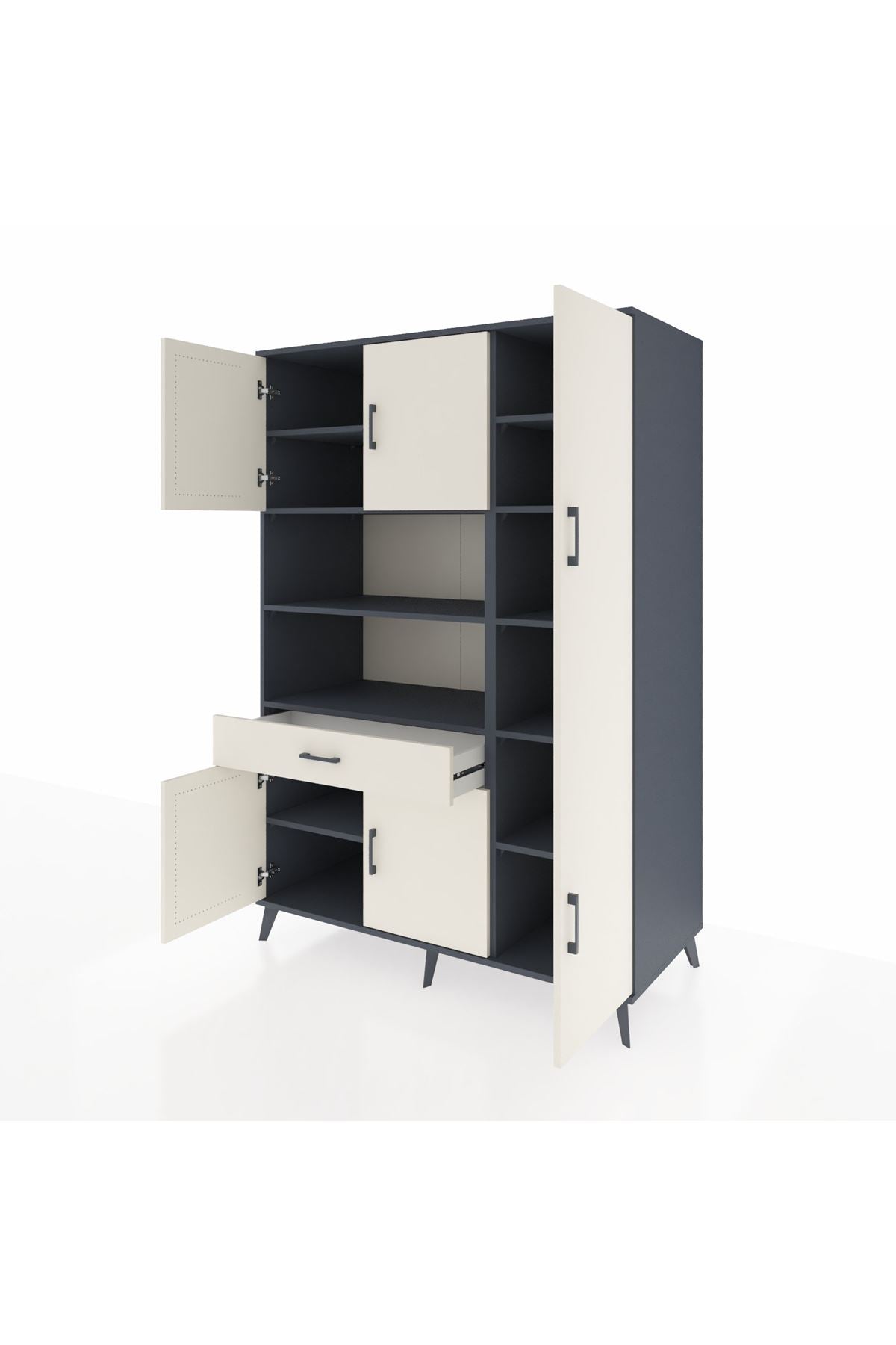 Kronos Dolap 10 Raflı Tek Çekmeceli 6 Kapaklı 132x59x195 Antrasit-Aytaşı/Aytaşı