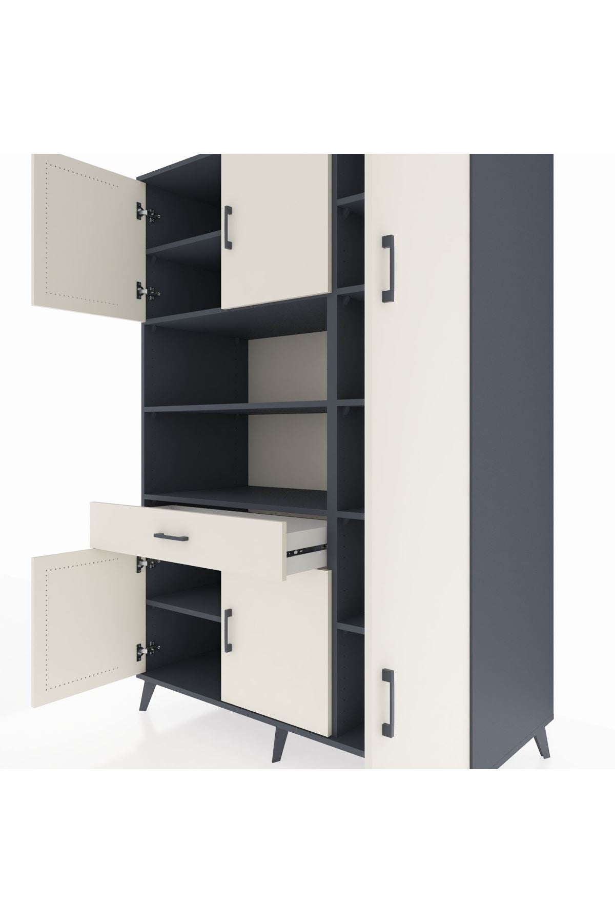 Kronos Dolap 10 Raflı Tek Çekmeceli 6 Kapaklı 132x59x195 Antrasit-Aytaşı/Aytaşı