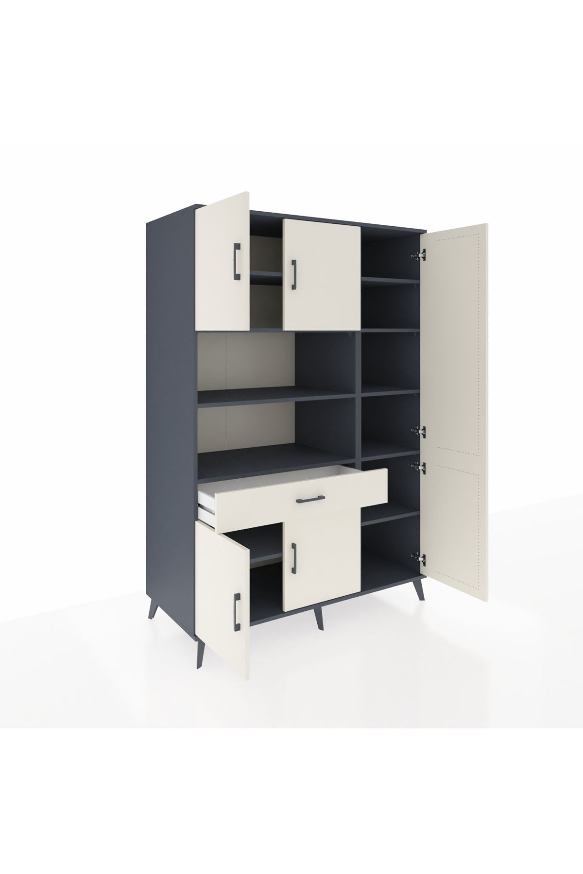 Kronos Dolap 10 Raflı Tek Çekmeceli 6 Kapaklı 132x59x195 Antrasit-Aytaşı/Aytaşı