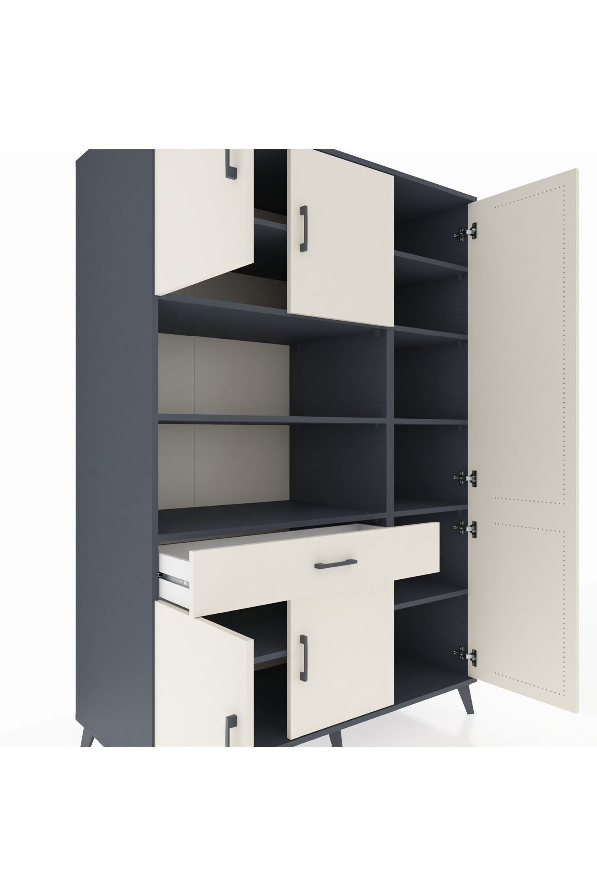 Kronos Dolap 10 Raflı Tek Çekmeceli 6 Kapaklı 132x59x195 Antrasit-Aytaşı/Aytaşı