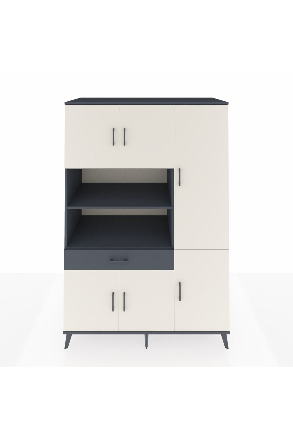 Kronos Dolap 10 Raflı Tek Çekmeceli 6 Kapaklı 132x59x195 Antrasit-Aytaşı/Antrasit