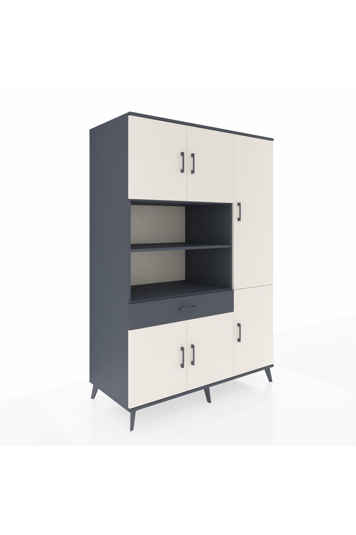 Kronos Dolap 10 Raflı Tek Çekmeceli 6 Kapaklı 132x59x195 Antrasit-Aytaşı/Antrasit