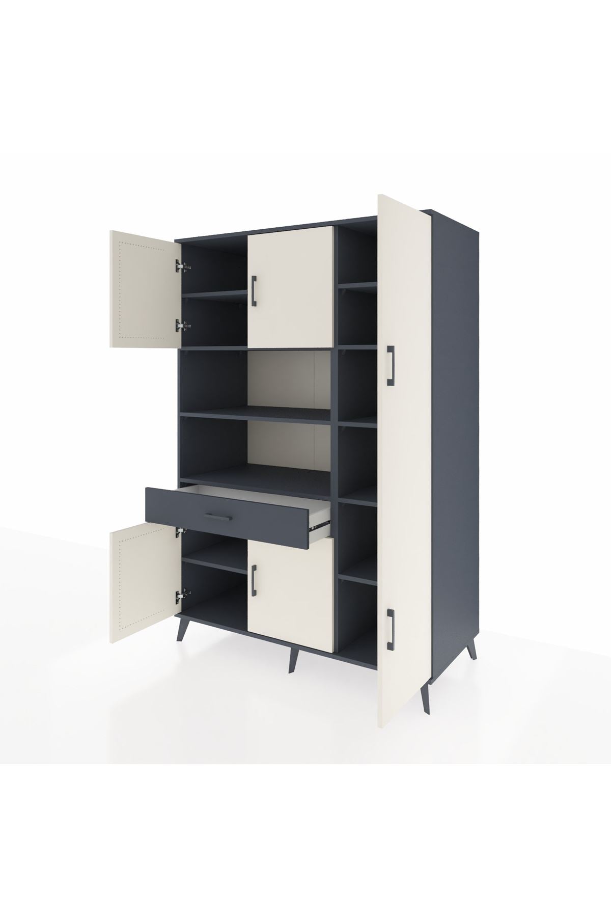 Kronos Dolap 10 Raflı Tek Çekmeceli 6 Kapaklı 132x59x195 Antrasit-Aytaşı/Antrasit