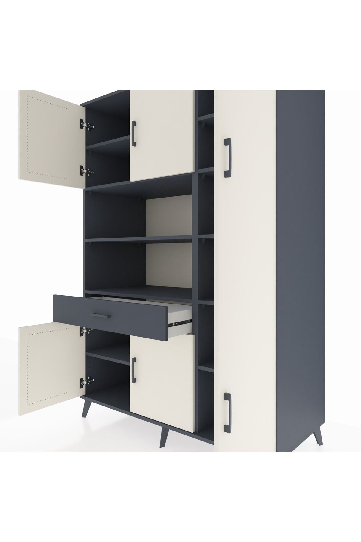 Kronos Dolap 10 Raflı Tek Çekmeceli 6 Kapaklı 132x59x195 Antrasit-Aytaşı/Antrasit