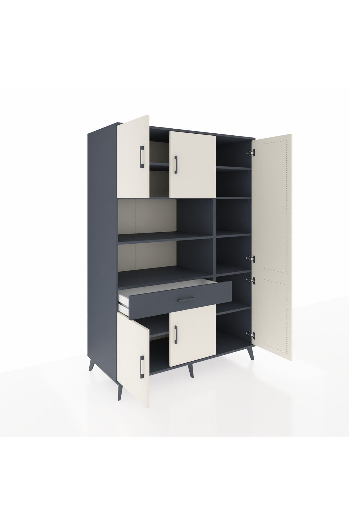 Kronos Dolap 10 Raflı Tek Çekmeceli 6 Kapaklı 132x59x195 Antrasit-Aytaşı/Antrasit