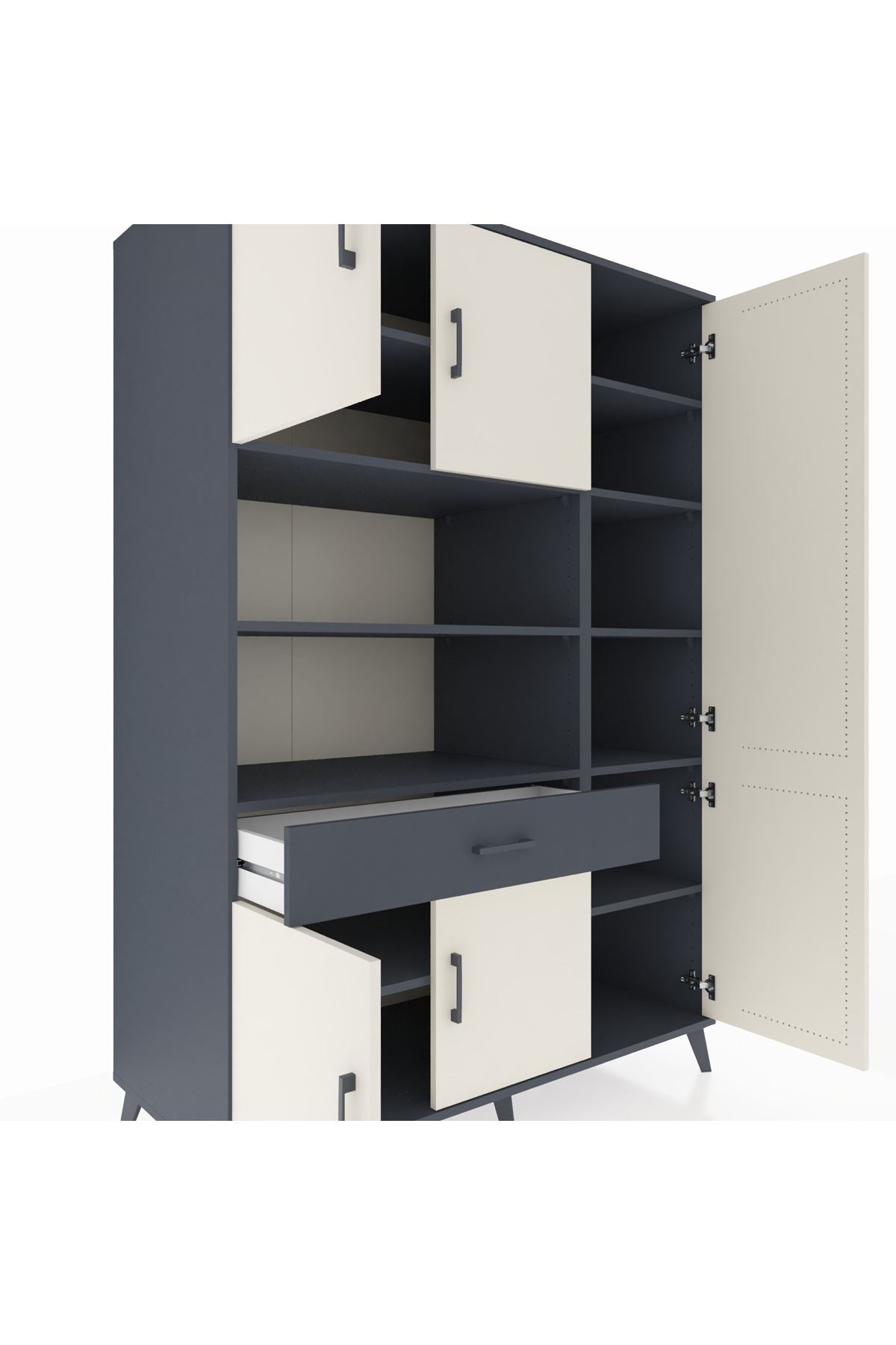 Kronos Dolap 10 Raflı Tek Çekmeceli 6 Kapaklı 132x59x195 Antrasit-Aytaşı/Antrasit