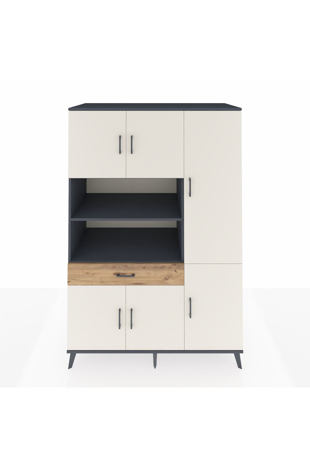 Kronos Dolap 10 Raflı Tek Çekmeceli 6 Kapaklı 132x59x195 Antrasit-Aytaşı/Çam