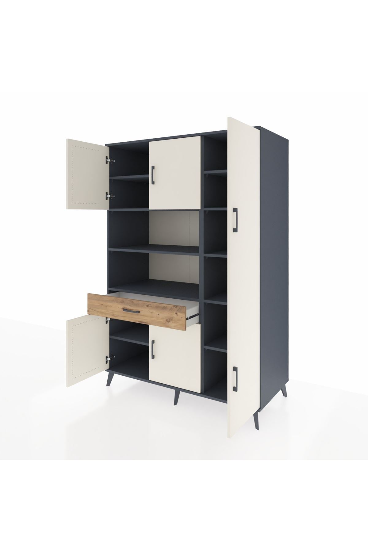 Kronos Dolap 10 Raflı Tek Çekmeceli 6 Kapaklı 132x59x195 Antrasit-Aytaşı/Çam