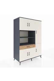 Kronos Dolap 10 Raflı Tek Çekmeceli 6 Kapaklı 132x59x195 Antrasit-Aytaşı/Çam