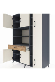 Kronos Dolap 10 Raflı Tek Çekmeceli 6 Kapaklı 132x59x195 Antrasit-Aytaşı/Çam