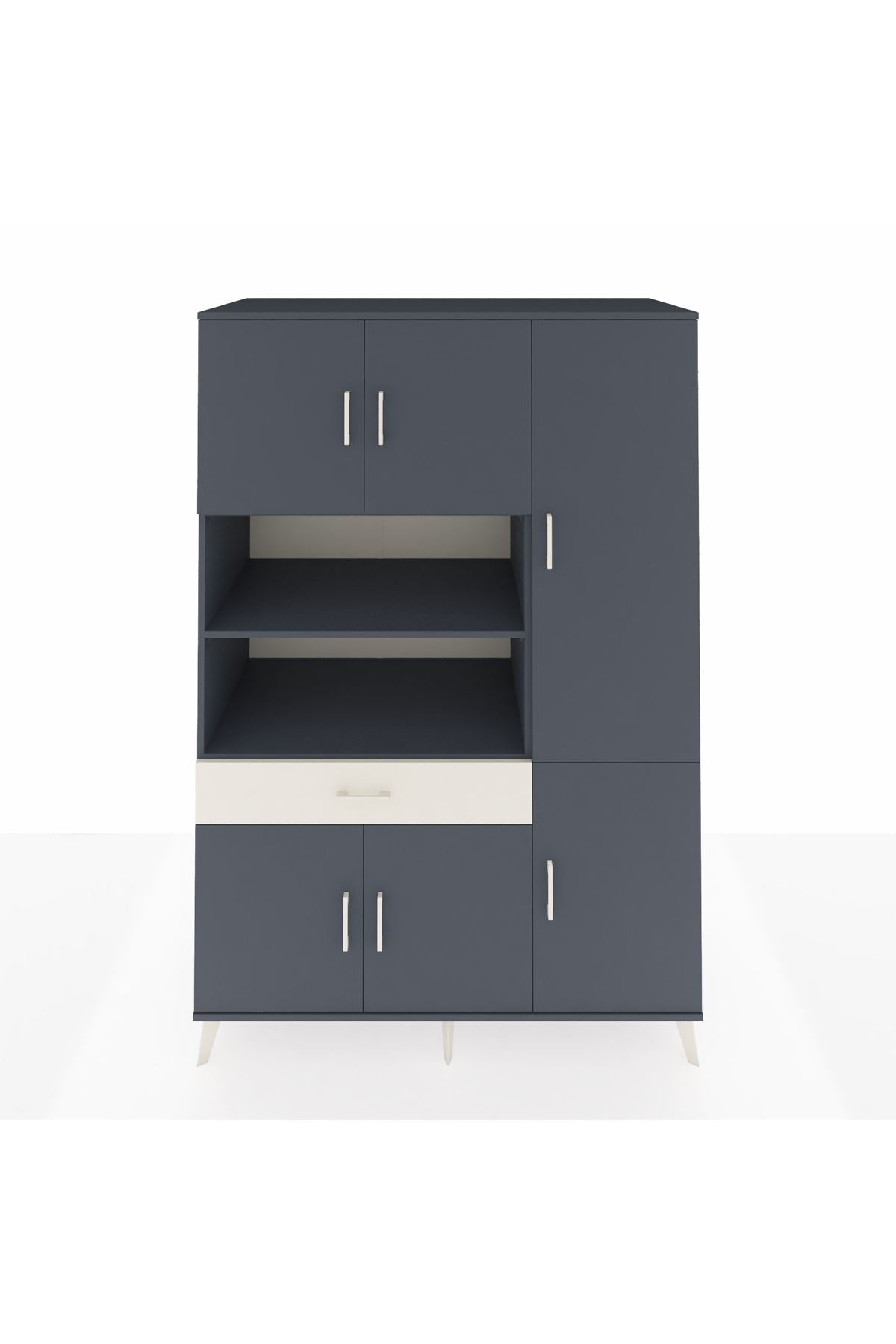 Kronos Dolap 10 Raflı Tek Çekmeceli 6 Kapaklı 132x59x195 Antrasit-Antrasit/Aytaşı