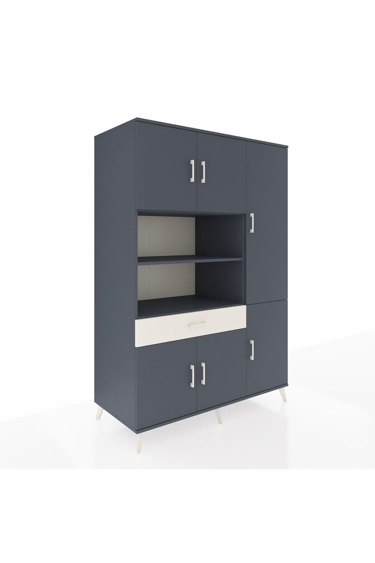 Kronos Dolap 10 Raflı Tek Çekmeceli 6 Kapaklı 132x59x195 Antrasit-Antrasit/Aytaşı