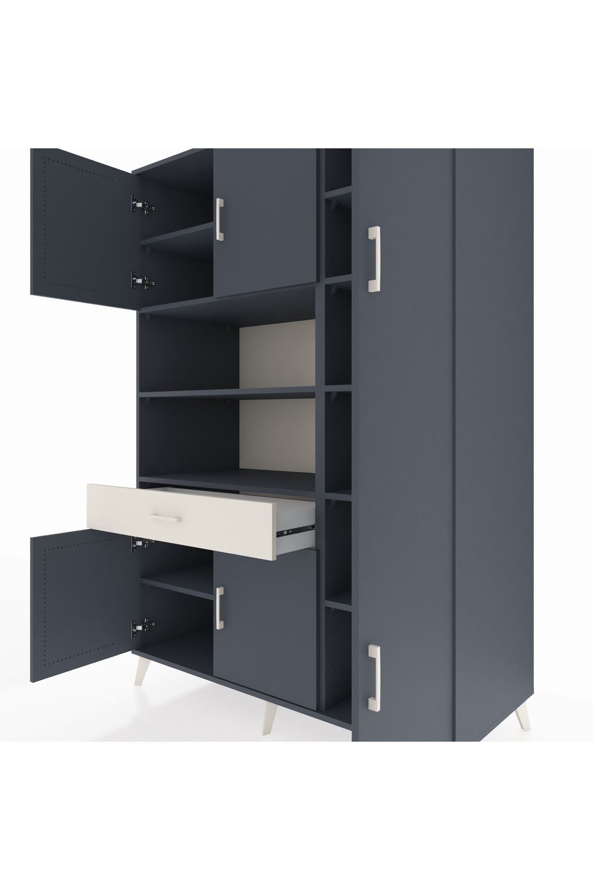 Kronos Dolap 10 Raflı Tek Çekmeceli 6 Kapaklı 132x59x195 Antrasit-Antrasit/Aytaşı