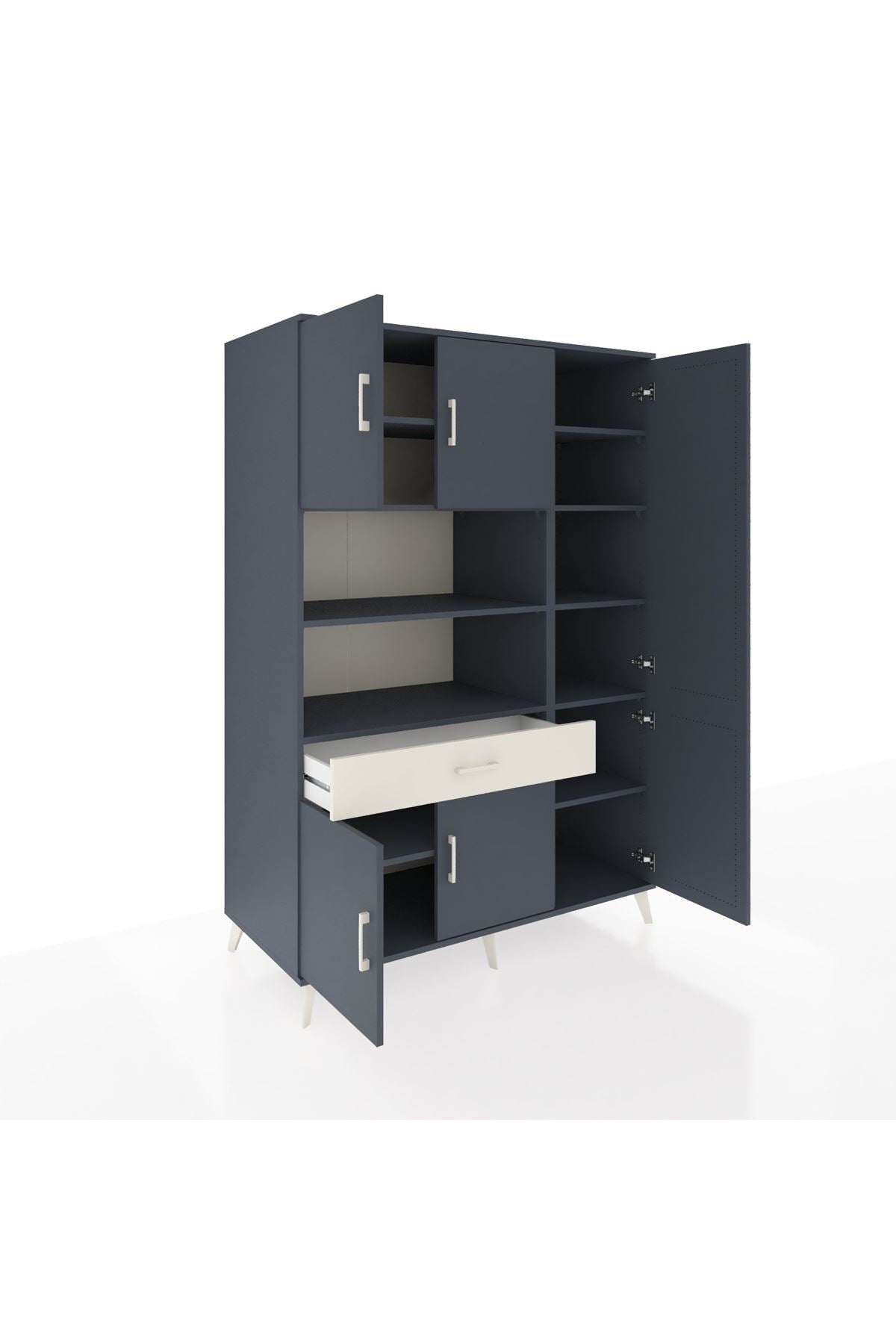 Kronos Dolap 10 Raflı Tek Çekmeceli 6 Kapaklı 132x59x195 Antrasit-Antrasit/Aytaşı