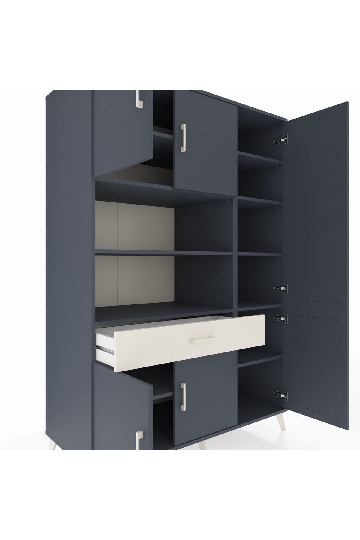 Kronos Dolap 10 Raflı Tek Çekmeceli 6 Kapaklı 132x59x195 Antrasit-Antrasit/Aytaşı