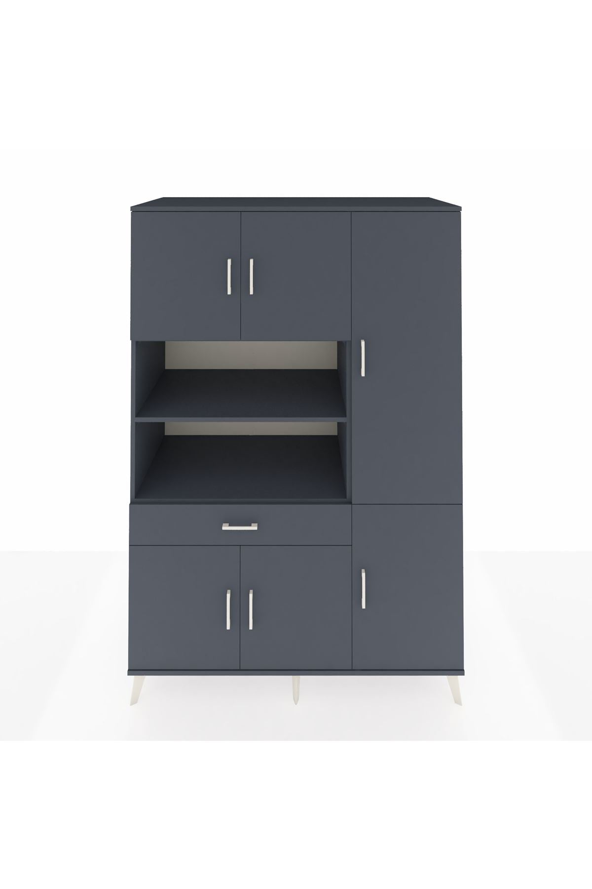 Kronos Dolap 10 Raflı Tek Çekmeceli 6 Kapaklı 132x59x195 Antrasit-Antrasit/Antrasit