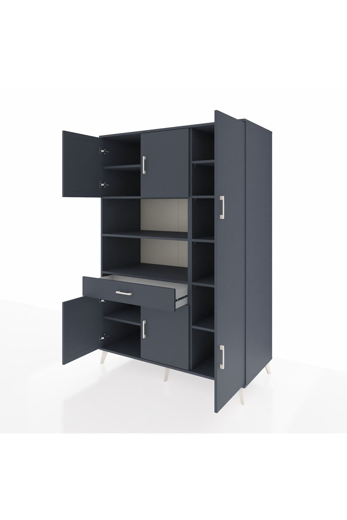 Kronos Dolap 10 Raflı Tek Çekmeceli 6 Kapaklı 132x59x195 Antrasit-Antrasit/Antrasit