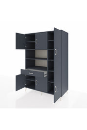 Kronos Dolap 10 Raflı Tek Çekmeceli 6 Kapaklı 132x59x195 Antrasit-Antrasit/Antrasit