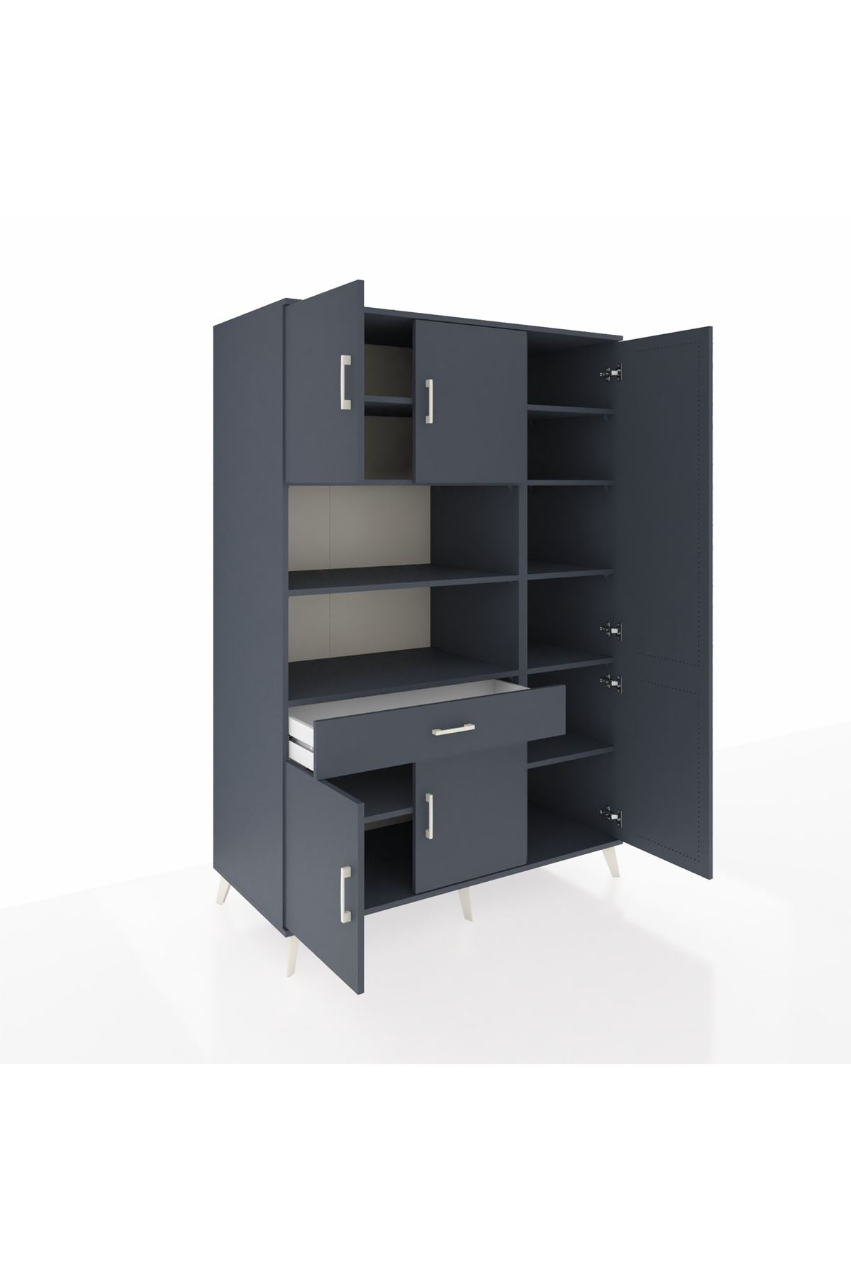 Kronos Dolap 10 Raflı Tek Çekmeceli 6 Kapaklı 132x59x195 Antrasit-Antrasit/Antrasit