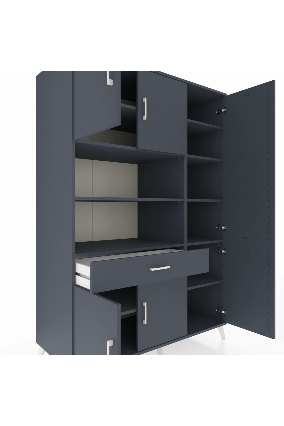 Kronos Dolap 10 Raflı Tek Çekmeceli 6 Kapaklı 132x59x195 Antrasit-Antrasit/Antrasit