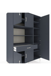 Kronos Dolap 10 Raflı Tek Çekmeceli 6 Kapaklı 132x59x195 Antrasit-Antrasit/Antrasit