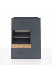 Kronos Dolap 10 Raflı Tek Çekmeceli 6 Kapaklı 132x59x195 Antrasit-Antrasit/Çam