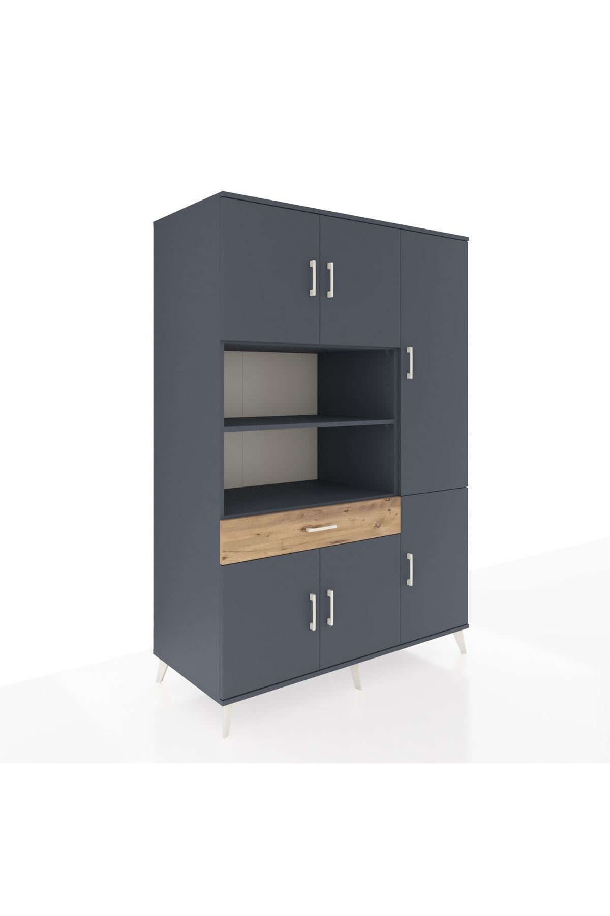 Kronos Dolap 10 Raflı Tek Çekmeceli 6 Kapaklı 132x59x195 Antrasit-Antrasit/Çam