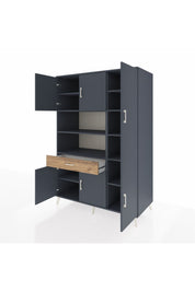 Kronos Dolap 10 Raflı Tek Çekmeceli 6 Kapaklı 132x59x195 Antrasit-Antrasit/Çam