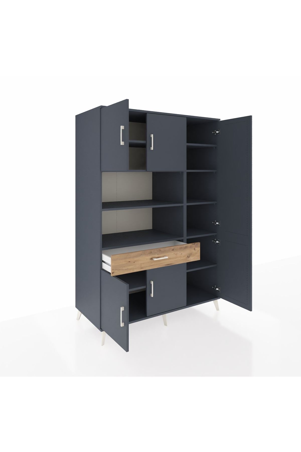 Kronos Dolap 10 Raflı Tek Çekmeceli 6 Kapaklı 132x59x195 Antrasit-Antrasit/Çam