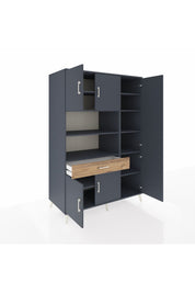 Kronos Dolap 10 Raflı Tek Çekmeceli 6 Kapaklı 132x59x195 Antrasit-Antrasit/Çam