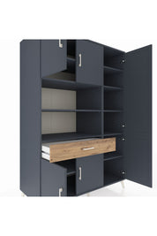 Kronos Dolap 10 Raflı Tek Çekmeceli 6 Kapaklı 132x59x195 Antrasit-Antrasit/Çam