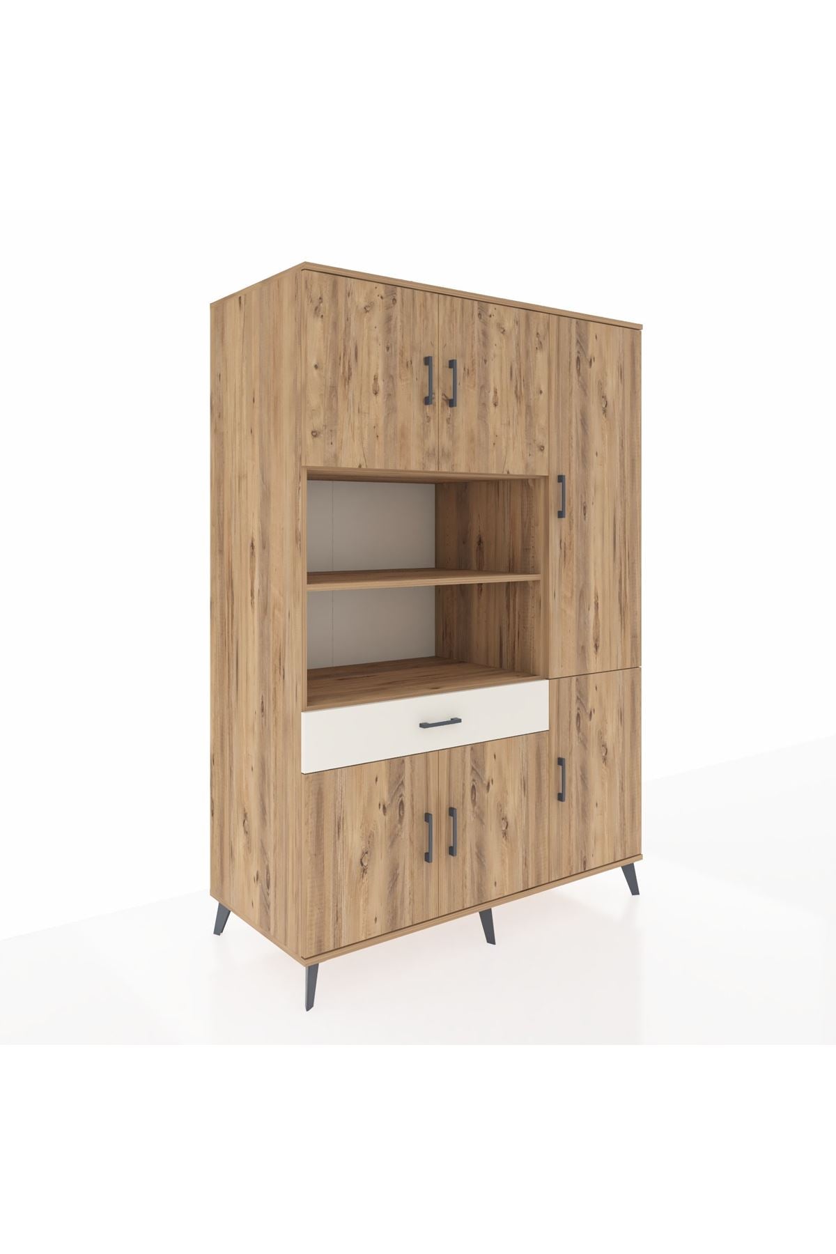 Kronos Dolap 10 Raflı Tek Çekmeceli 6 Kapaklı 132x59x195 Çam-Çam/Aytaşı