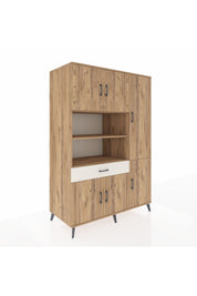 Kronos Dolap 10 Raflı Tek Çekmeceli 6 Kapaklı 132x59x195 Çam-Çam/Aytaşı