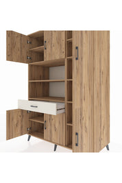 Kronos Dolap 10 Raflı Tek Çekmeceli 6 Kapaklı 132x59x195 Çam-Çam/Aytaşı