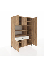 Kronos Dolap 10 Raflı Tek Çekmeceli 6 Kapaklı 132x59x195 Çam-Çam/Aytaşı