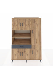 Kronos Dolap 10 Raflı Tek Çekmeceli 6 Kapaklı 132x59x195 Çam-Çam/Antrasit