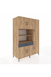 Kronos Dolap 10 Raflı Tek Çekmeceli 6 Kapaklı 132x59x195 Çam-Çam/Antrasit