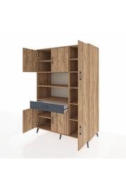 Kronos Dolap 10 Raflı Tek Çekmeceli 6 Kapaklı 132x59x195 Çam-Çam/Antrasit