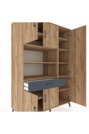 Kronos Dolap 10 Raflı Tek Çekmeceli 6 Kapaklı 132x59x195 Çam-Çam/Antrasit