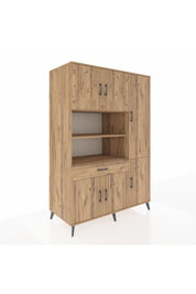 Kronos Dolap 10 Raflı Tek Çekmeceli 6 Kapaklı 132x59x195 Çam-Çam/Çam