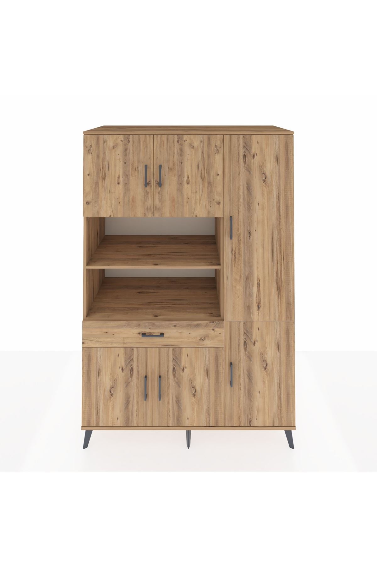 Kronos Dolap 10 Raflı Tek Çekmeceli 6 Kapaklı 132x59x195 Çam-Çam/Çam