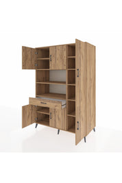 Kronos Dolap 10 Raflı Tek Çekmeceli 6 Kapaklı 132x59x195 Çam-Çam/Çam