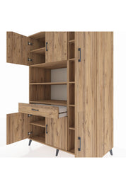 Kronos Dolap 10 Raflı Tek Çekmeceli 6 Kapaklı 132x59x195 Çam-Çam/Çam